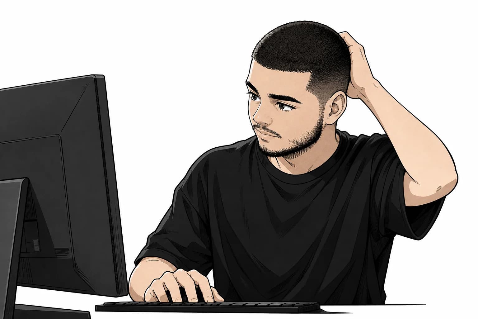 Ilustração de Hamilton Felipe programando no computador